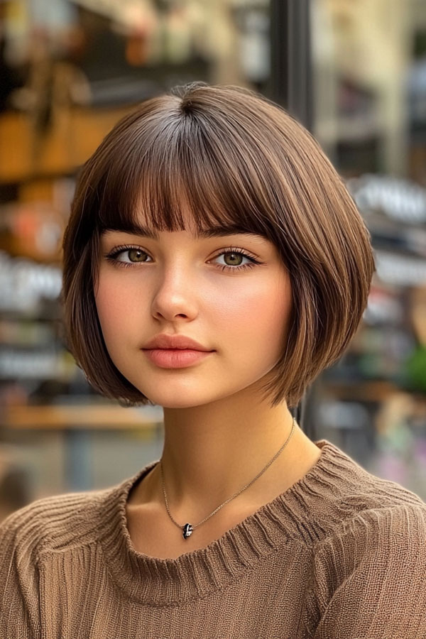 Sleek Bob with Subtle Layers and Soft Fringe, bob haircuts with fringe, bob hairstyles with bangs