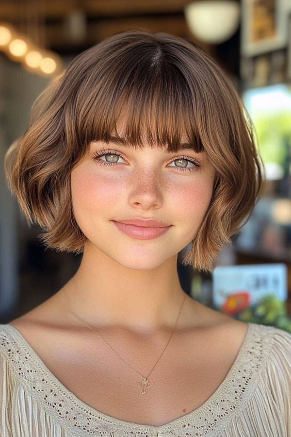 Soft Wavy Bob with Textured Fringe, bob haircuts with fringe, bob hairstyles with bangs