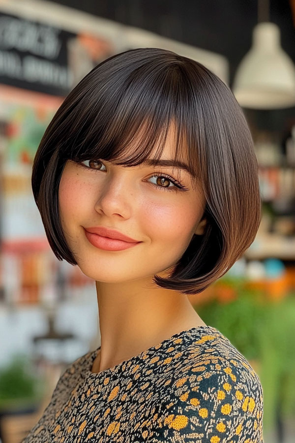 Sleek A-Line Bob with Side-Swept Bangs, bob haircuts with fringe, bob hairstyles with bangs