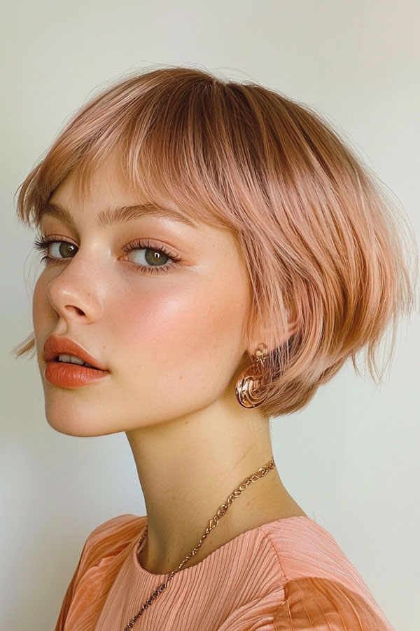 Pastel Peach Bixie, Trendsetting Bixie Haircut, pixie bob haircut, bixie haircut, bixie hairstyle, pixie bob hairstyle, trendy bixie