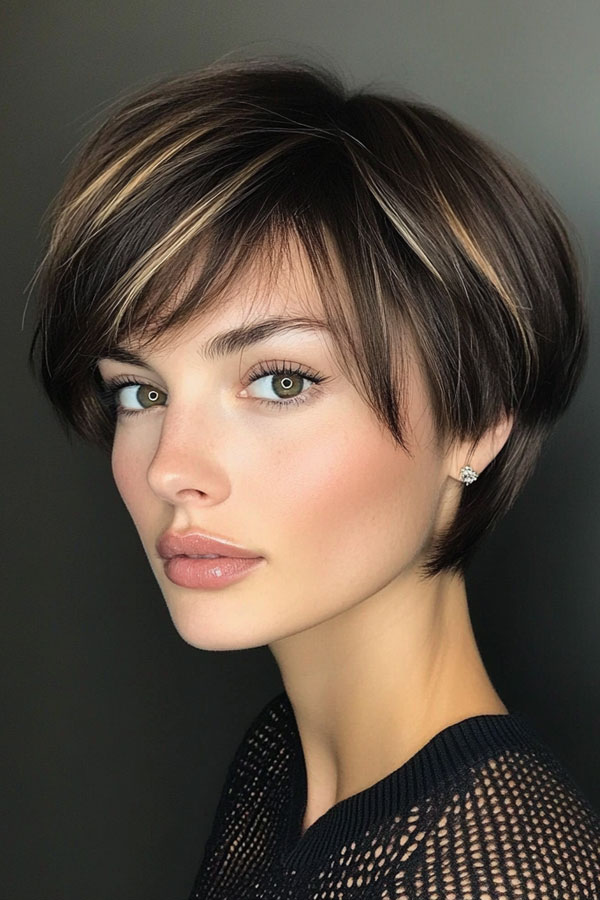 Subtle Highlighted Bixie, Trendsetting Bixie Haircut, pixie bob haircut, bixie haircut, bixie hairstyle, pixie bob hairstyle, trendy bixie