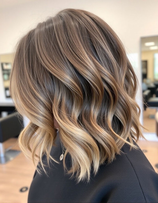 Ash Blonde Balayage Bob with Soft Waves