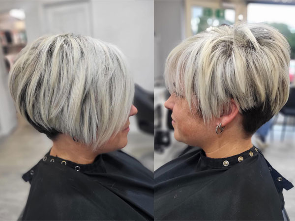 Asymmetric Choppy Long Pixie with Dark Undercut, low-maintenance choppy pixie haircut for women over 50