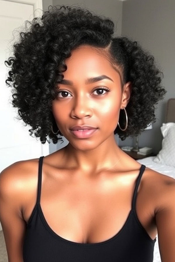 Asymmetrical Curly Cut, natural curly hairstyle, curly bob haircut