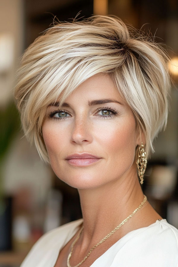 Blonde Stacked Bob, short haircut for women over 50