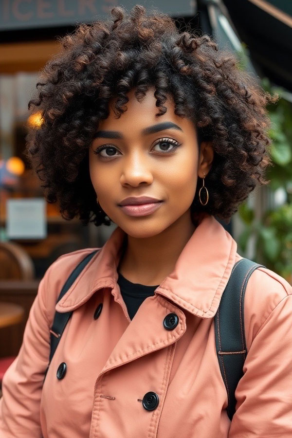 Classic Curly Bob with Side Part, natural curly hairstyle, curly bob haircut