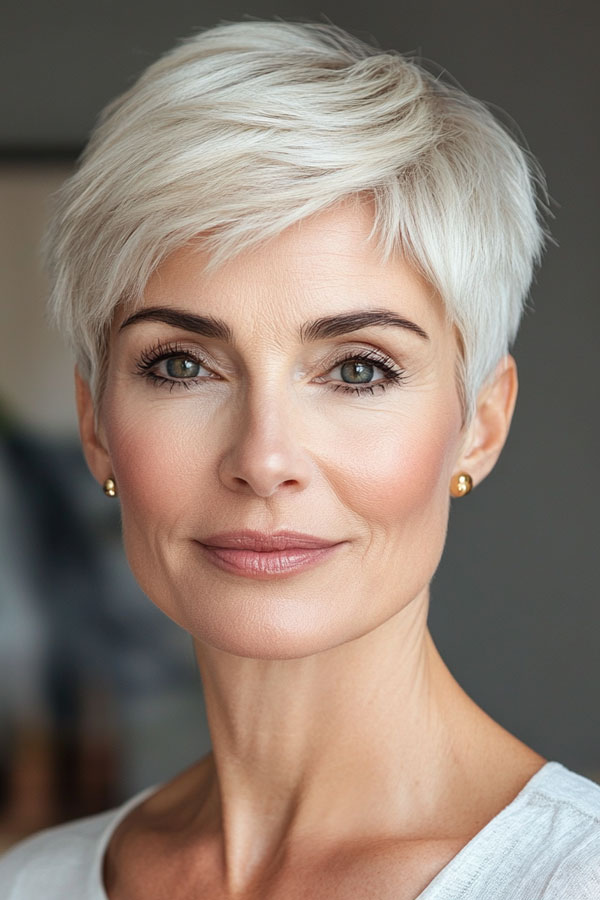 Classic Platinum Pixie, pixie haircut for women over 50