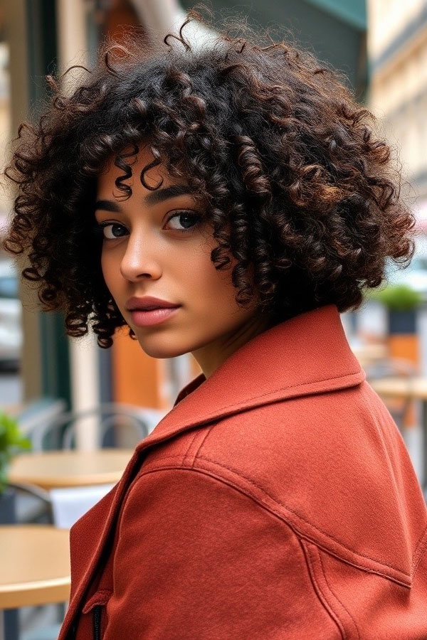 Defined Curly Bob with Natural Volume, natural curly hairstyle, curly bob haircut