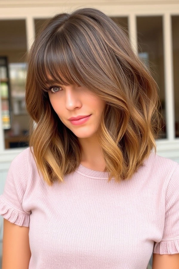 Effortless Chic Bob with Soft Bangs, shoulder length bob haircut 