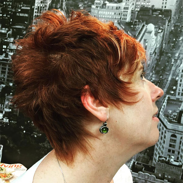 Fiery Red Choppy Pixie, layered pixie haircut for women over 50