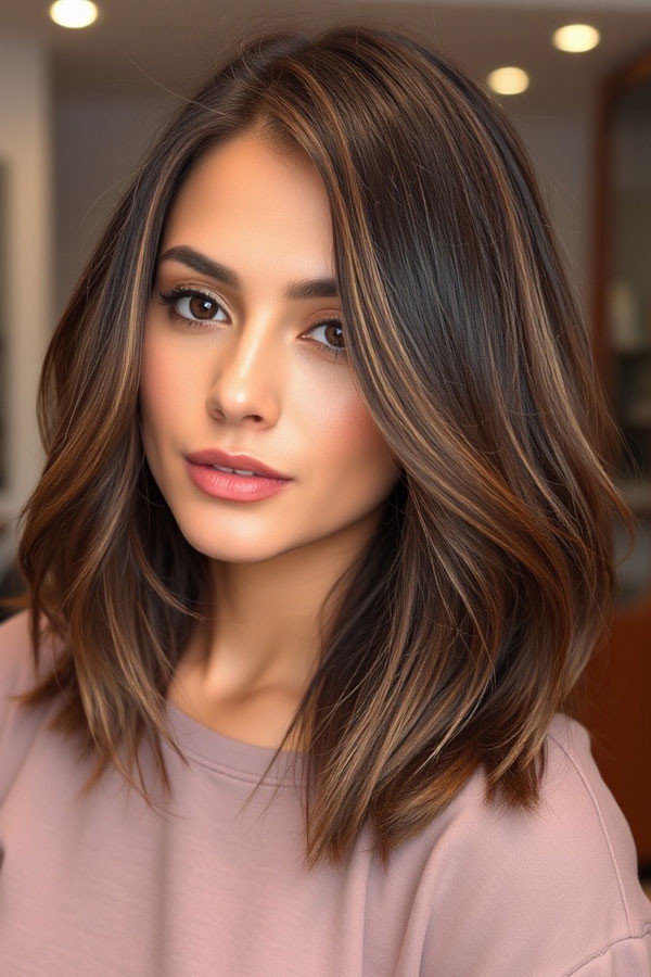 Glossy Layers with Subtle Highlights, shoulder length bob haircut 