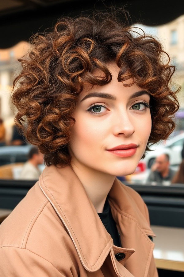 olden Highlighted Curly Bob, natural curly hairstyle, curly bob haircut