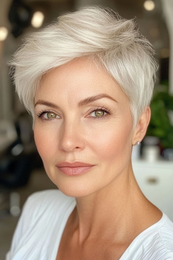 Icy Platinum Pixie, pixie haircut for women over 50 