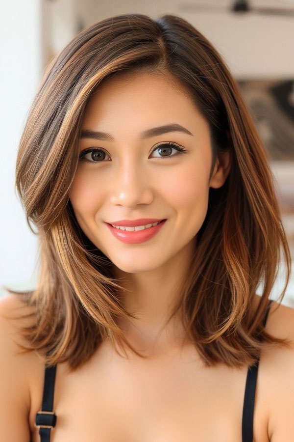 Layered Lob with Honey Highlights, long bob hairstyle