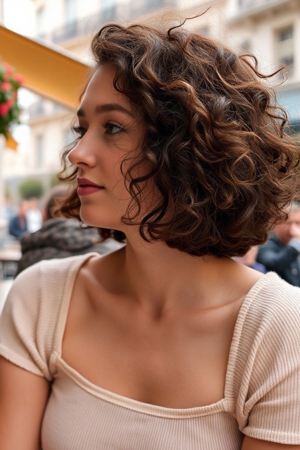 Loose Curly Bob with Natural Waves, natural curly hairstyle, curly bob haircut