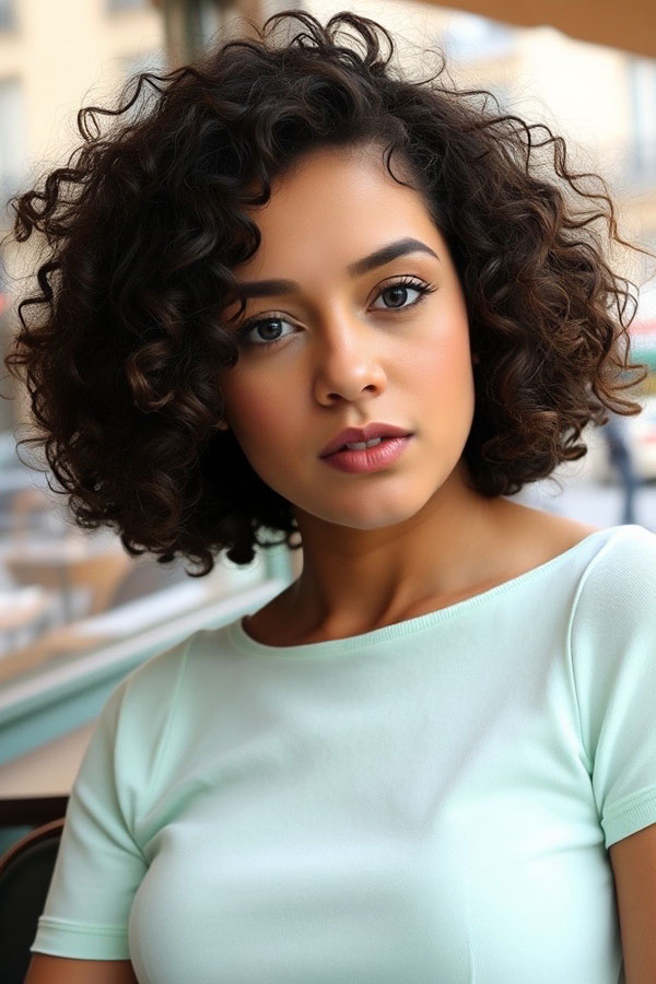 Rich Dark Brown Soft Curly Layers, natural curly hairstyle, curly bob haircut