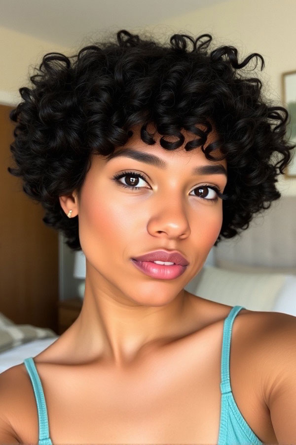 Short Curly Crop, natural curly hairstyle, curly bob haircut