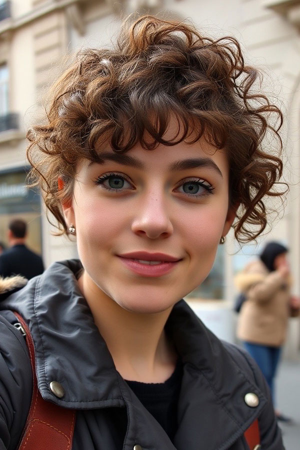 Short Tousled Curls with Baby Bangs