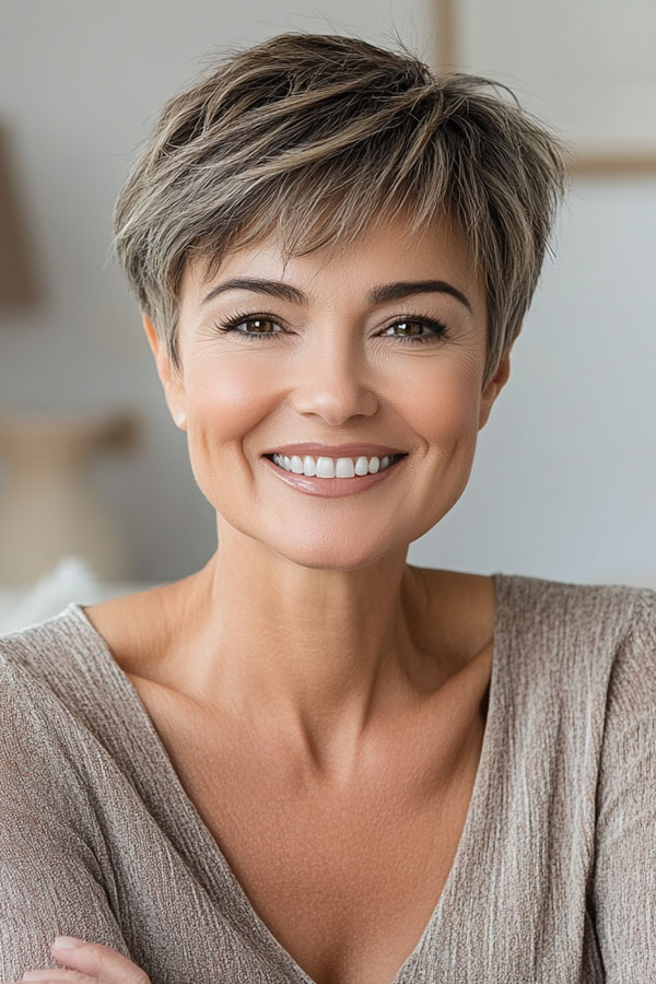 Soft Layered Pixie, short haircut for women over 50