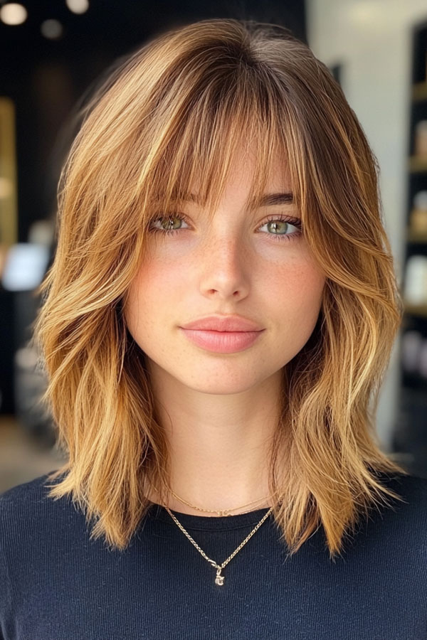 Soft Layers with Wispy Bangs, shoulder length haircut with fringe