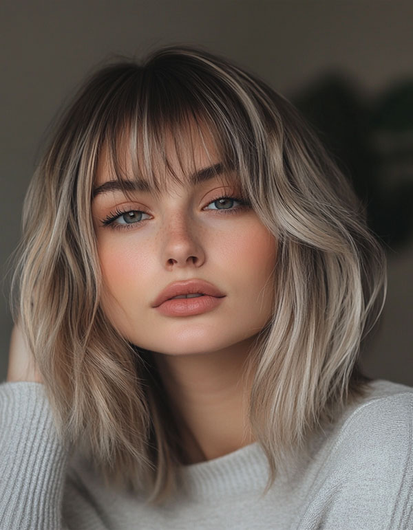 Soft Waves with Wispy Bangs, shoulder length haircut with bangs