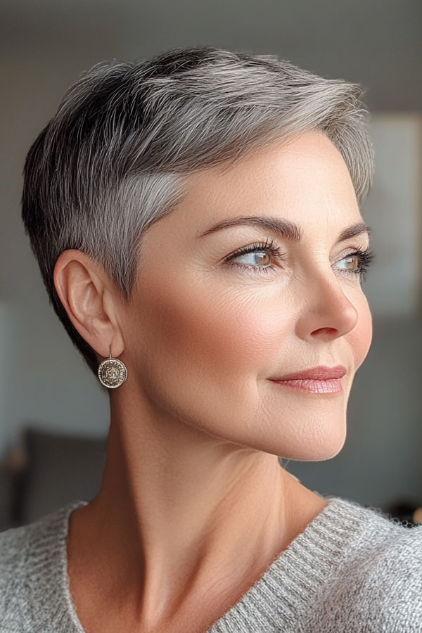 Sophisticated Silver Crop, pixie haircut for women over 50