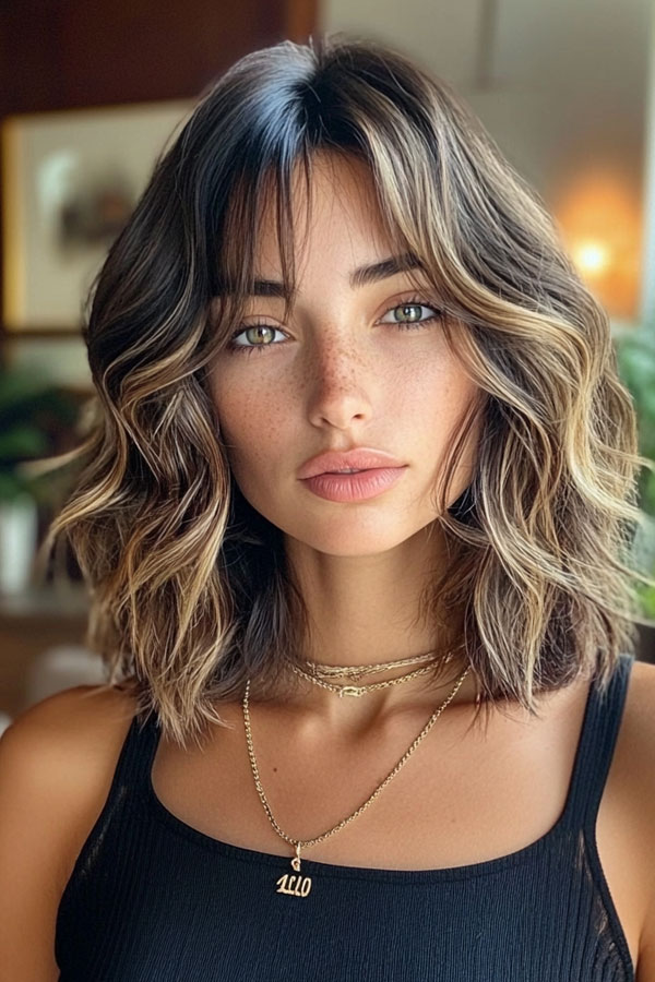 Sun-Kissed Waves with Soft Curtain Bangs