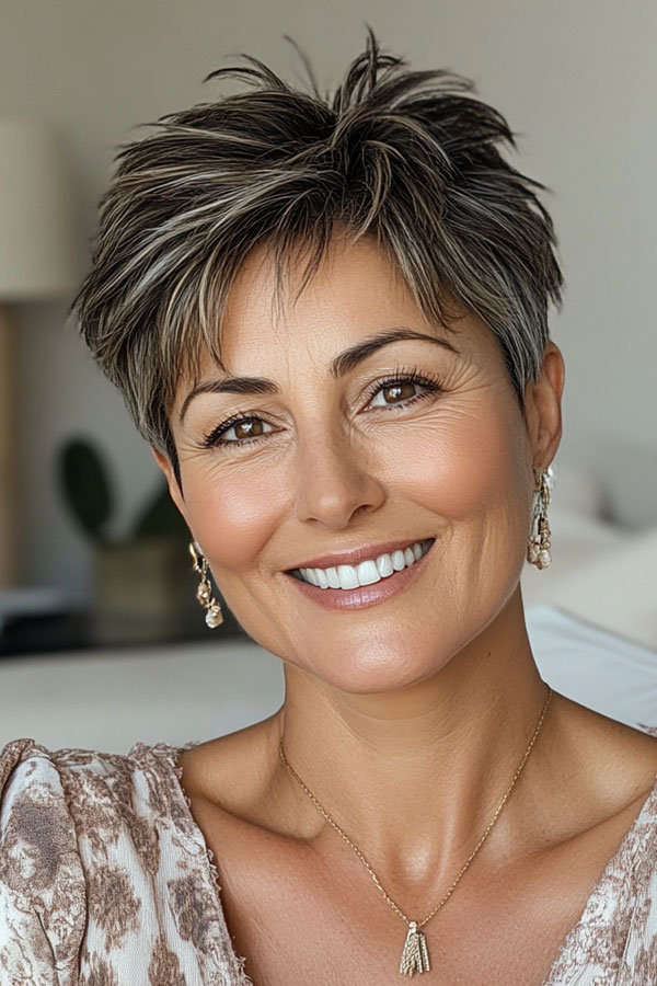 Textured Feathered Pixie, pixie haircut for women over 50