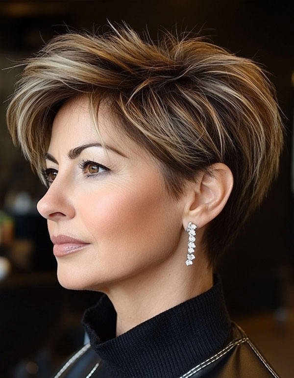 Textured Feathered Pixie, short haircut for women over 50