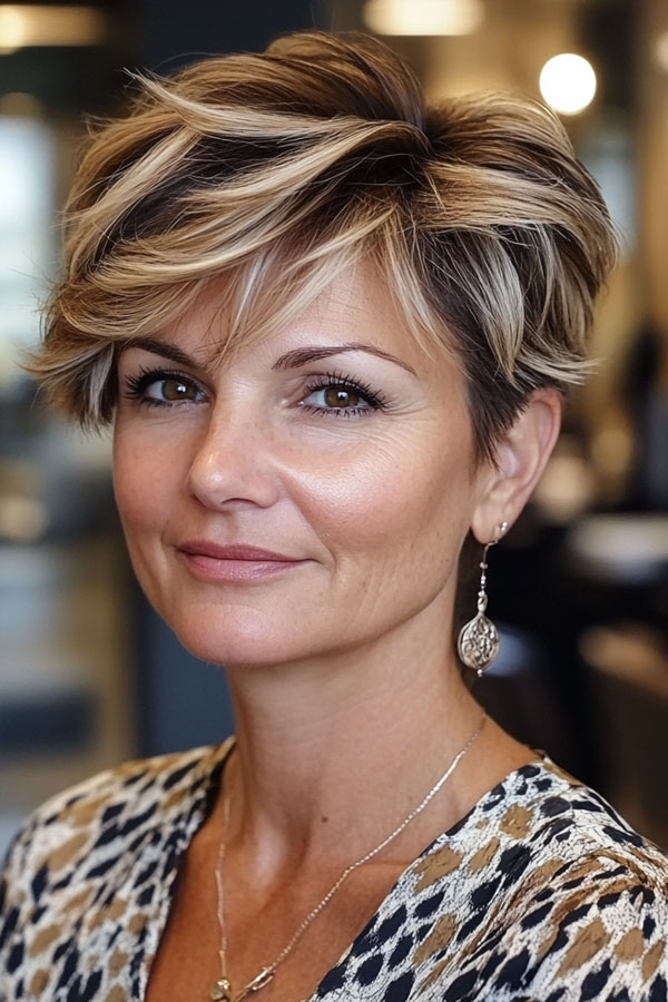 Tousled Layered Pixie, short haircut for women over 50