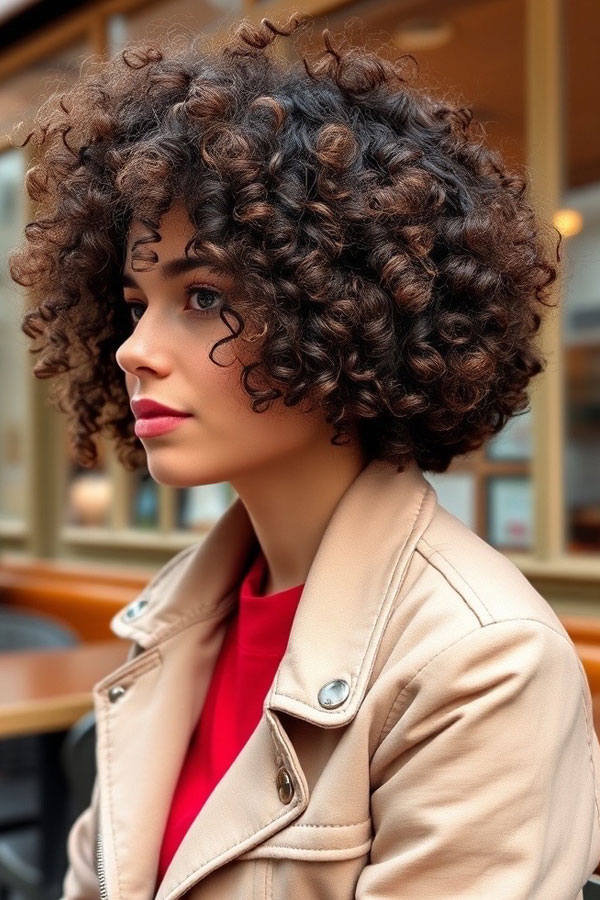 Voluminous Bouncy Curly Bob, natural curly hairstyle, curly bob haircut