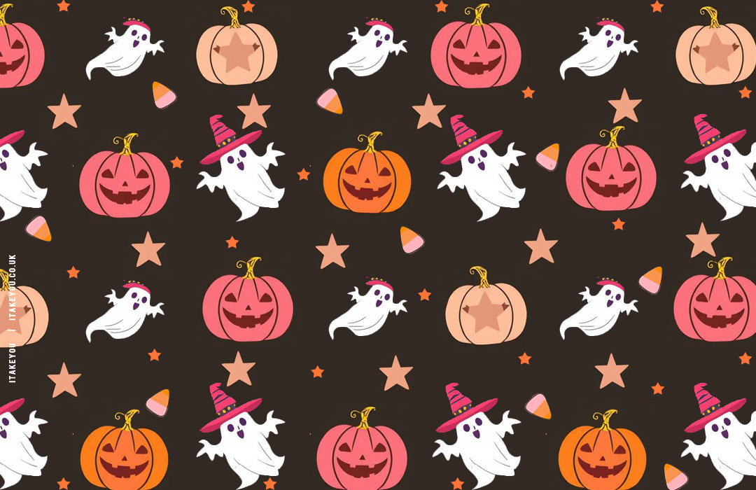 Whimsical Halloween Dark Wallpaper for Desktop or Laptop, Halloween wallpaper, preppy Halloween wallpaper