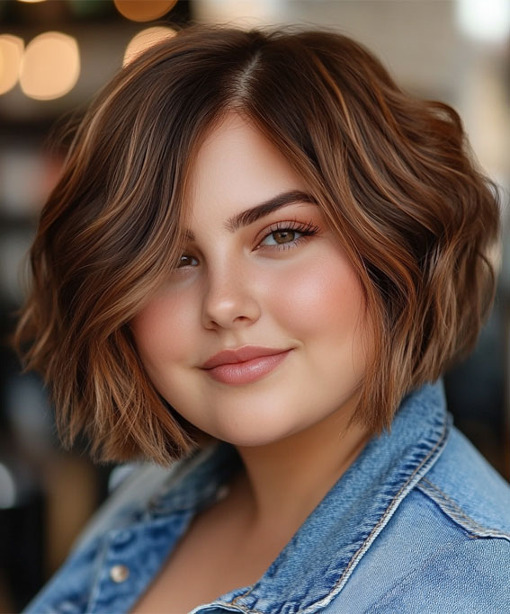 33 Flattering Short Haircuts for Chubby Women : Classic Textured Bob for Effortless Elegance