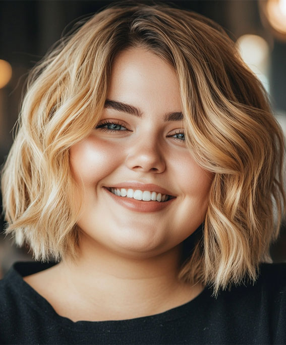 33 Flattering Short Haircuts for Chubby Women : Beachy Waves for a Sun-Kissed Glow