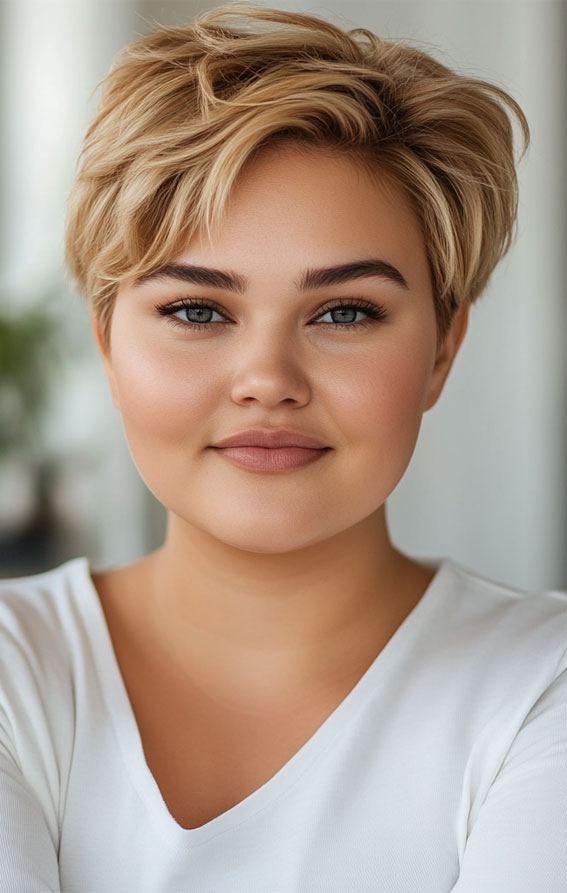 33 Flattering Short Haircuts for Chubby Women : Playful Pixie for a Fresh Face