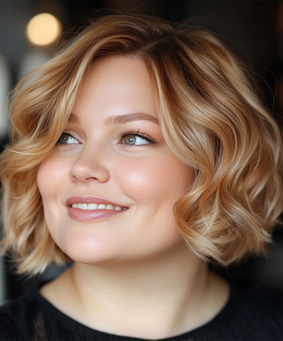 33 Flattering Short Haircuts for Chubby Women : Soft Curls for a Radiant Look