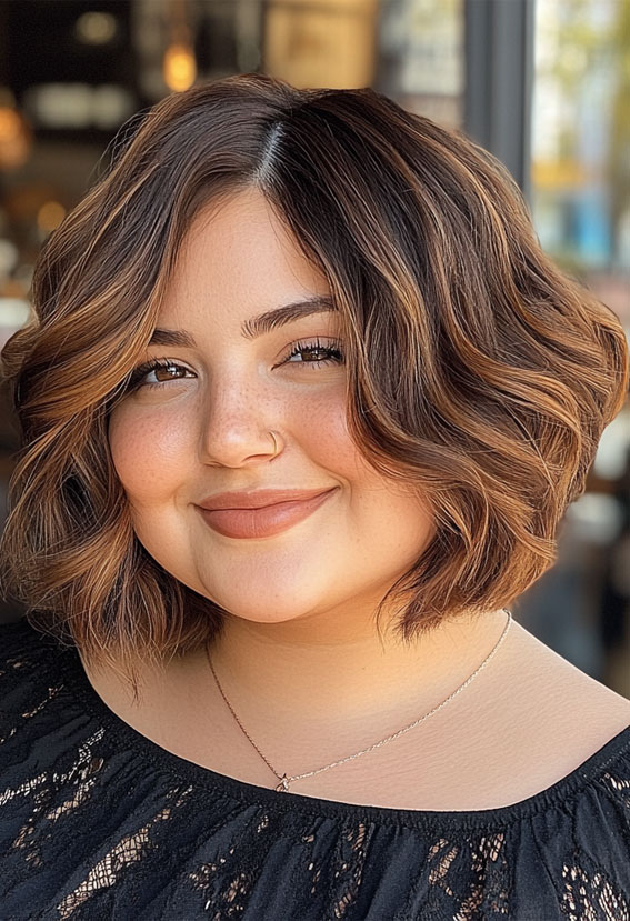 Soft Wave Bob for a Round Face, Flattering Short Haircuts for Chubby Women, Chic Short Haircuts for Plus-Size Women, short haircut for round faces, short haircuts for full faces, Best Short Hairstyles for Chubby Faces