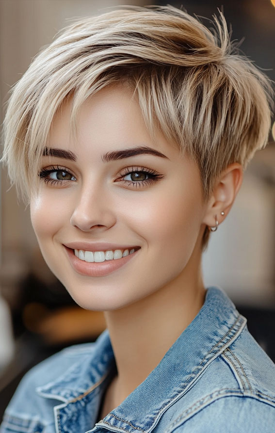 50 Low-Maintenance Short Haircuts Without the Fuss : Edgy Blonde Pixie with Textured Layers