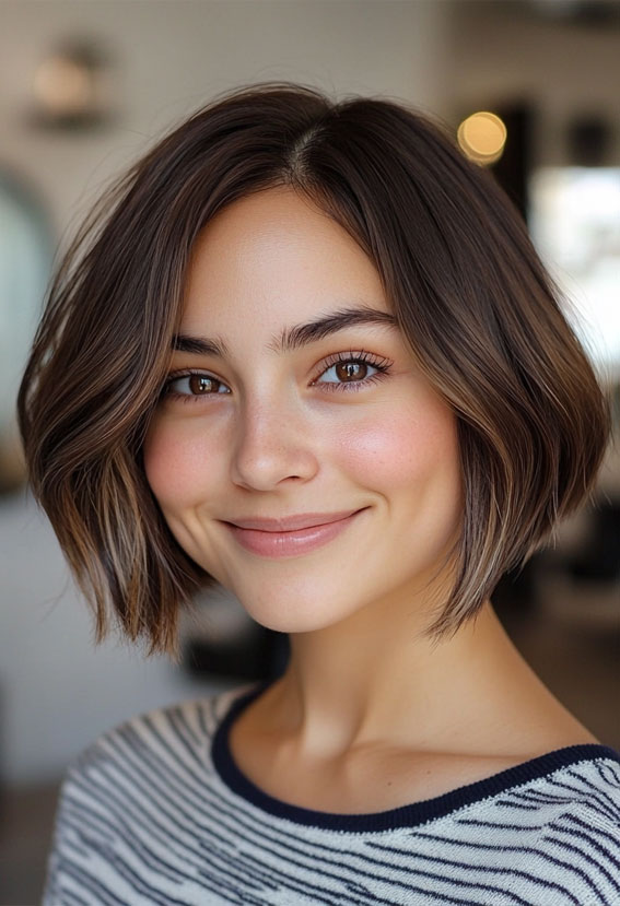 50 Low-Maintenance Short Haircuts Without the Fuss : Natural Brown Soft Wavy Bob