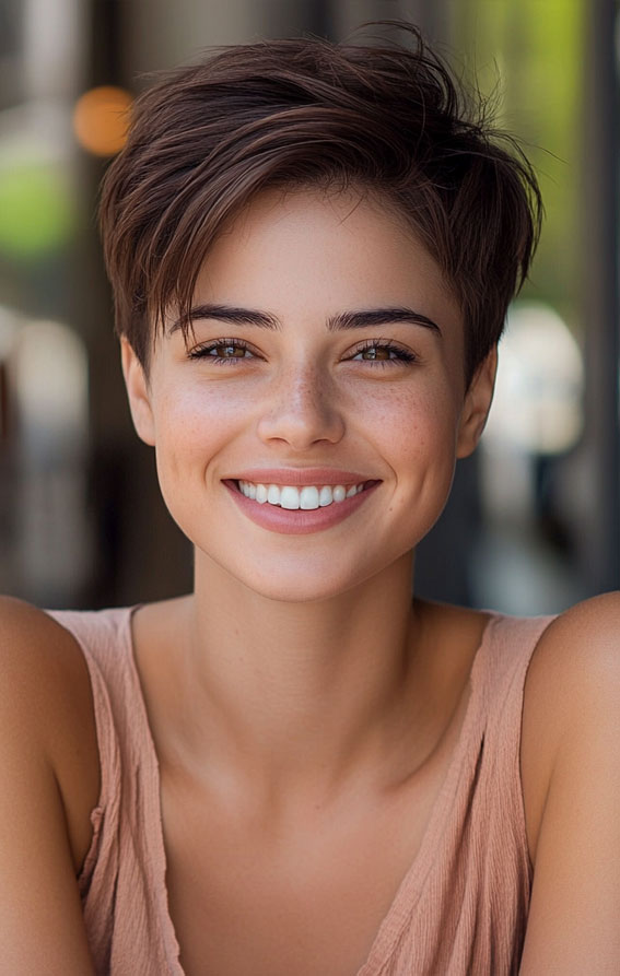 50 Low-Maintenance Short Haircuts Without the Fuss : Rich Brunette Effortless Pixie Cut