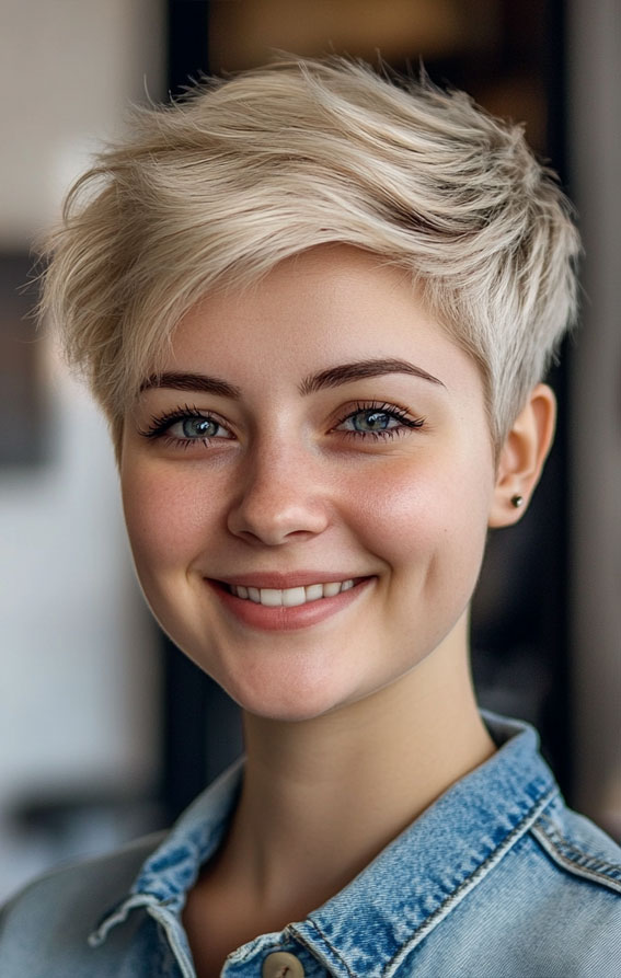 50 Low-Maintenance Short Haircuts Without the Fuss : Platinum Blonde Pixie with Tousled Texture