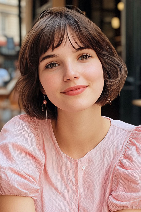 50 Low-Maintenance Short Haircuts Without the Fuss : Chic French-Inspired Bob with Soft Bangs