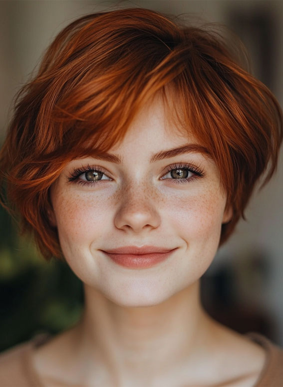 50 Low-Maintenance Short Haircuts Without the Fuss : Fiery Copper Pixie for a Playful Edge