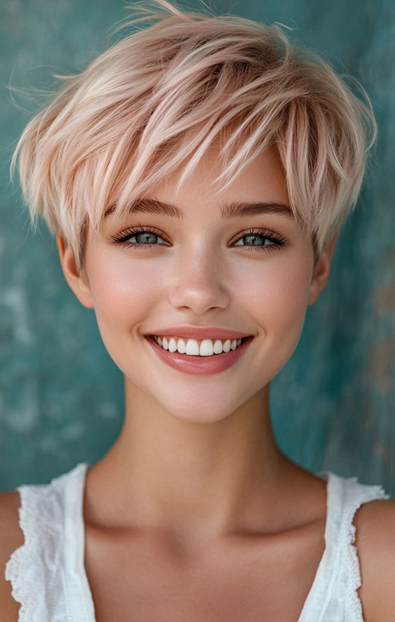 50 Low-Maintenance Short Haircuts Without the Fuss : Icy Blonde Pixie with Tousled Layers