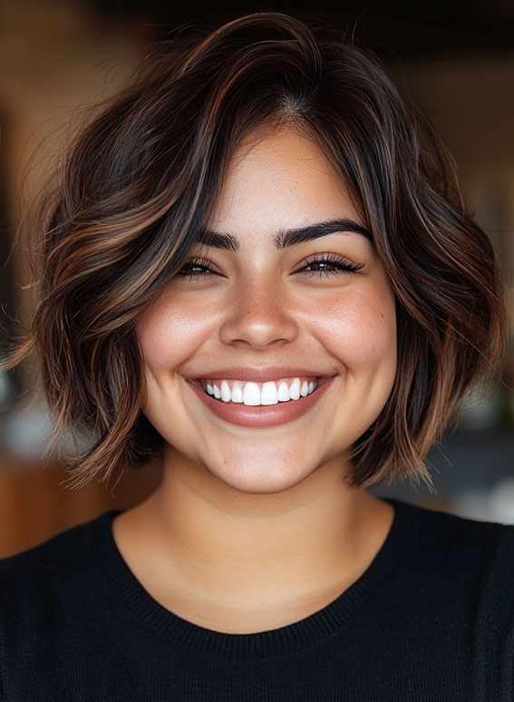 50 Low-Maintenance Short Haircuts Without the Fuss : Chic Wavy Bob with Subtle Highlights