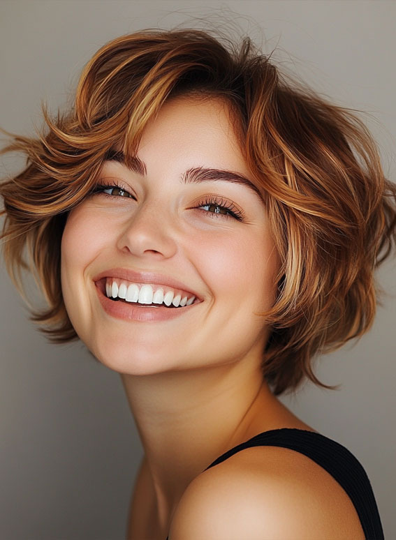 50 Low-Maintenance Short Haircuts Without the Fuss : Tousled Layers with Golden Highlights