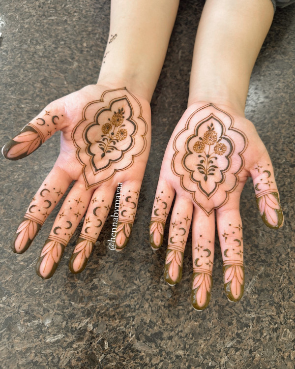 25 Front Hand Henna Designs Simple and Beautiful : Symmetrical Floral Frames