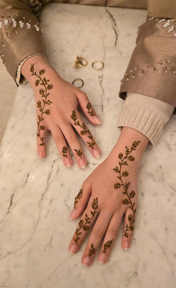 Simple Vine Beauty Henna, floral henna design, girly henna designs, modern henna design, floral mehndi design