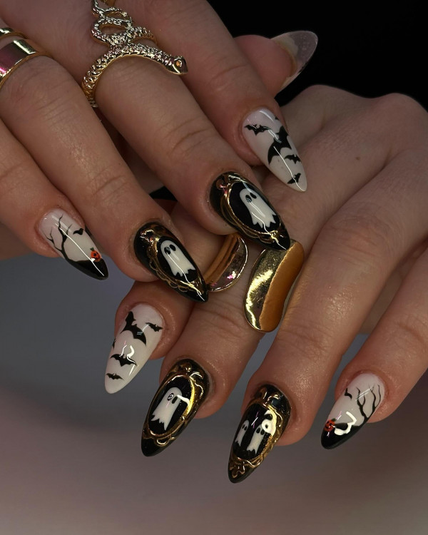 35 Spooky Halloween Nail Art Ideas : Gothic Ghost & Bat Halloween Nails