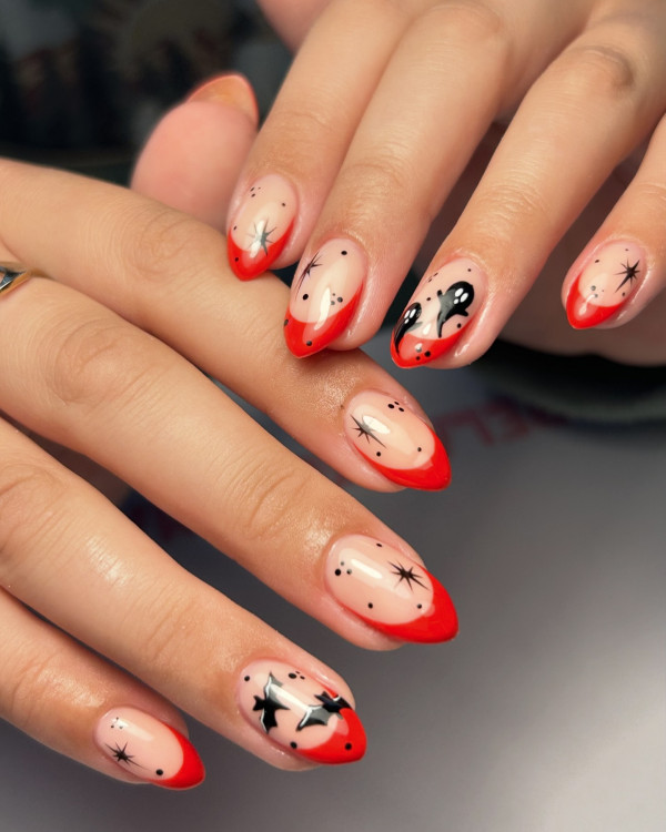 35 Spooky Halloween Nail Art Ideas : Bold Red Halloween French Tips